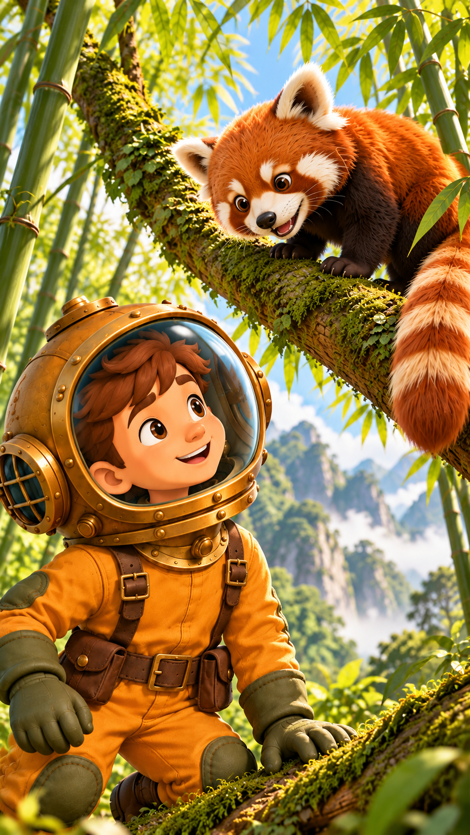 NERO meets a red panda in the bamboo forest